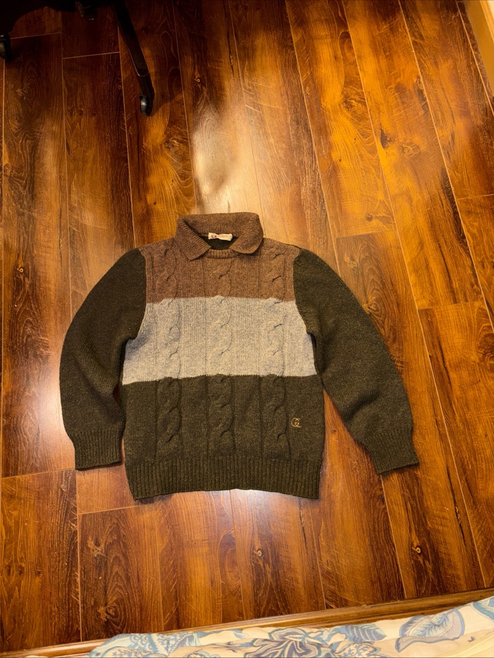 Vintage 70s Gucci Women's Brown & Gray Polo Sweater - Size Measured